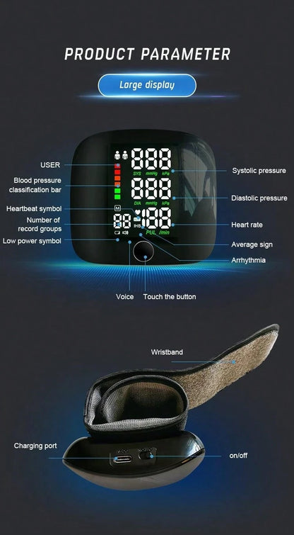 🌟Your Deal: 50% OFF🌟Rechargeable LED Wrist Blood Pressure Monitor - Voice Broadcast